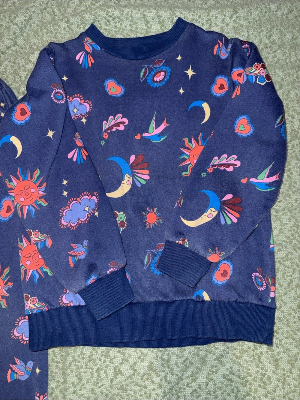 Mini Boden Navy Sun & Moon Jogger Set with Colorful Prints